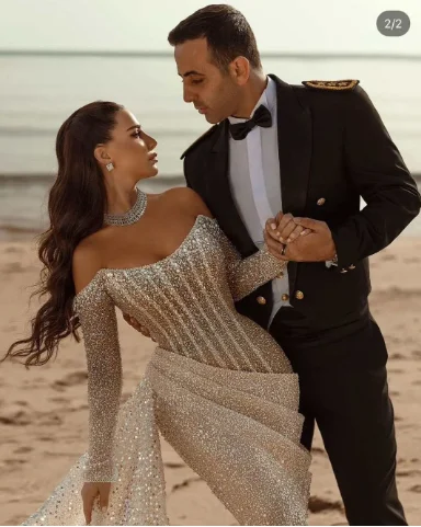 New Luxury Silver Evening Dress Fairy Sequin Strapless Dress Noble Elegant Slimming Banquet Fishtail Dress