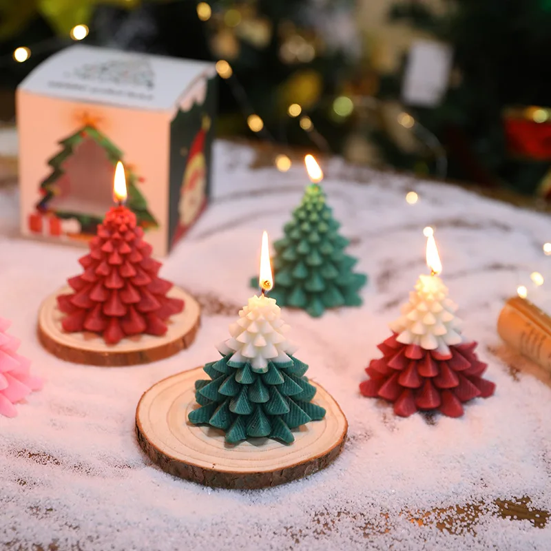 Double Color Christmas Tree Mini Scented Candles All Natural Luxury Dinner Taper Candle Christmas Decorations Gifts