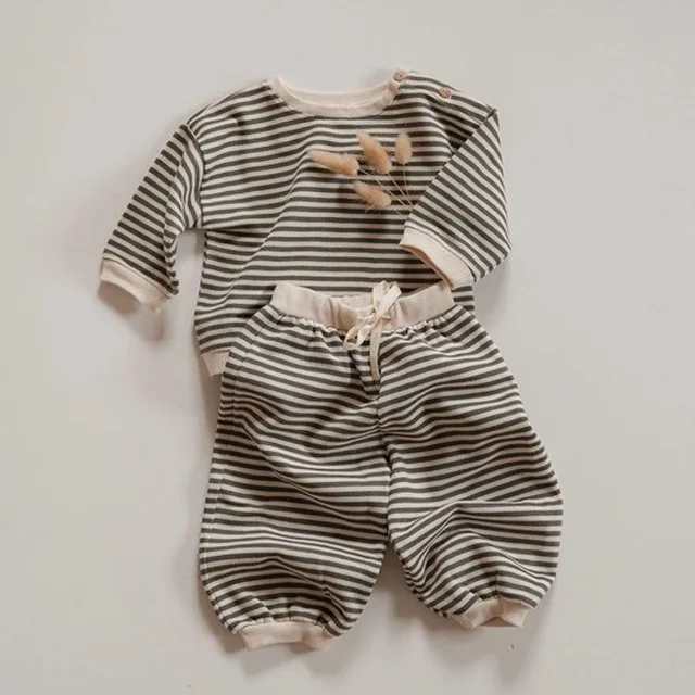  factory spring autumn cotton Boys Girls Stripes french terry Sweatshirt knit Loose long sleeve Kids