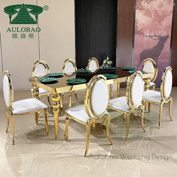 Luxurious mirror stainless steel wedding supplies gold table for 8 people