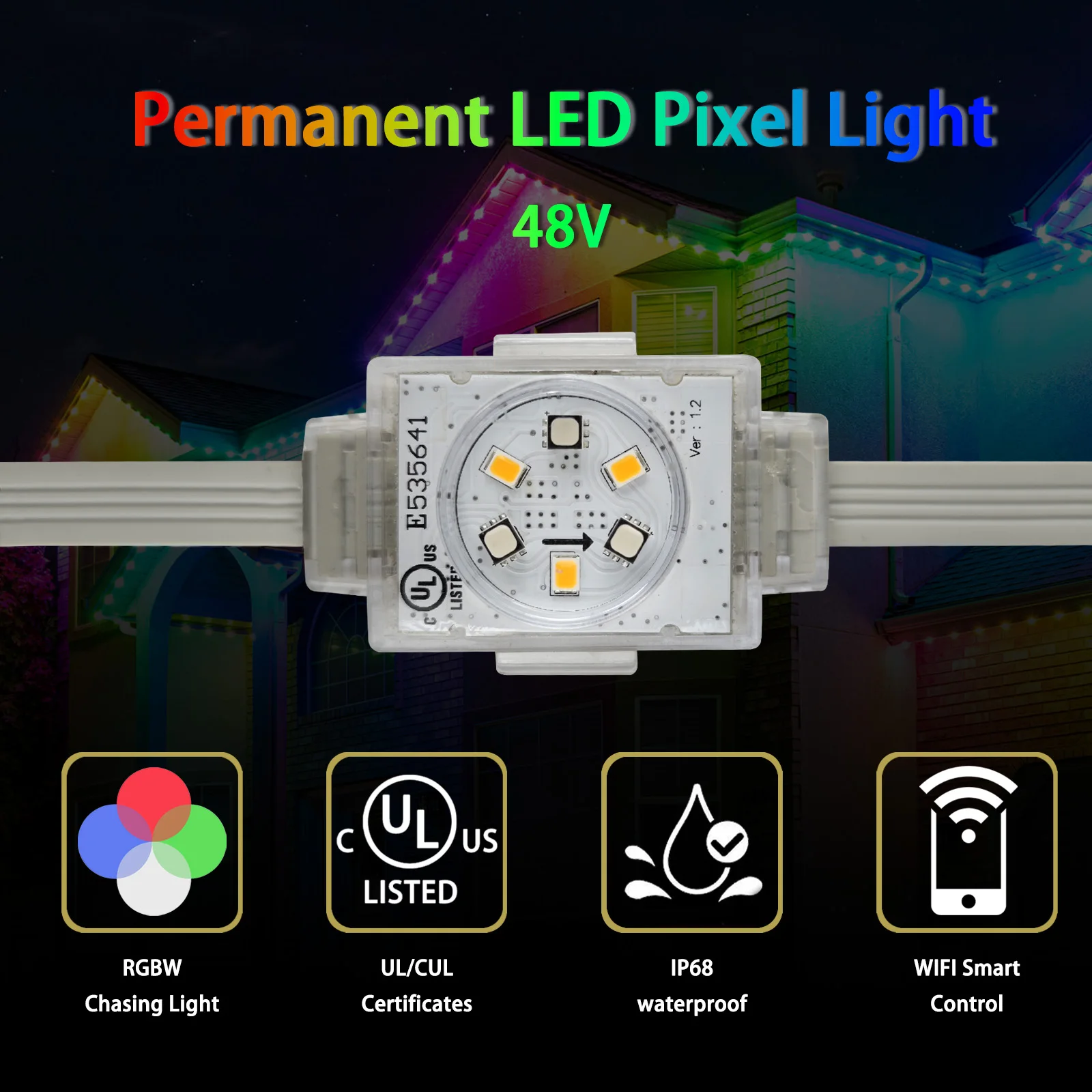 HRSYT Christmas Decorations Factory Directly Sale 100FT DC48V Rgbw Led Permanent Outdoor Hotel Point Outdoor Led Eaves Lights