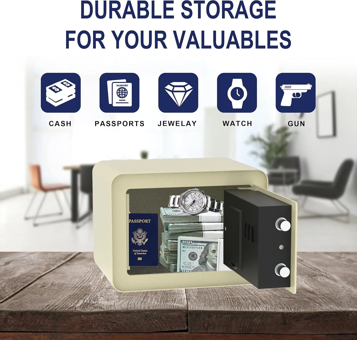 Small Safe Box Home Safe for Money Jewelry Documents, Solid Lock Box, Mini Security Box with Digital Electronic Security Keypad
