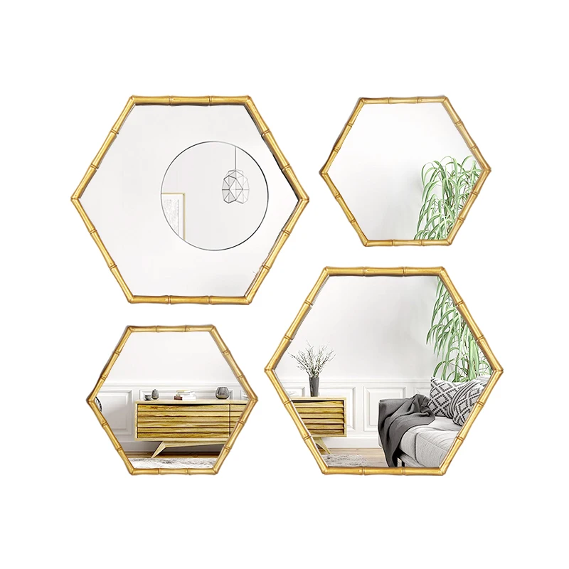Jinnhome набор золотых шестигранных бамбуковых рамок из 4 шт. настенных висячих зеркал для ванной комнаты Декоративные Туалетные Зеркала