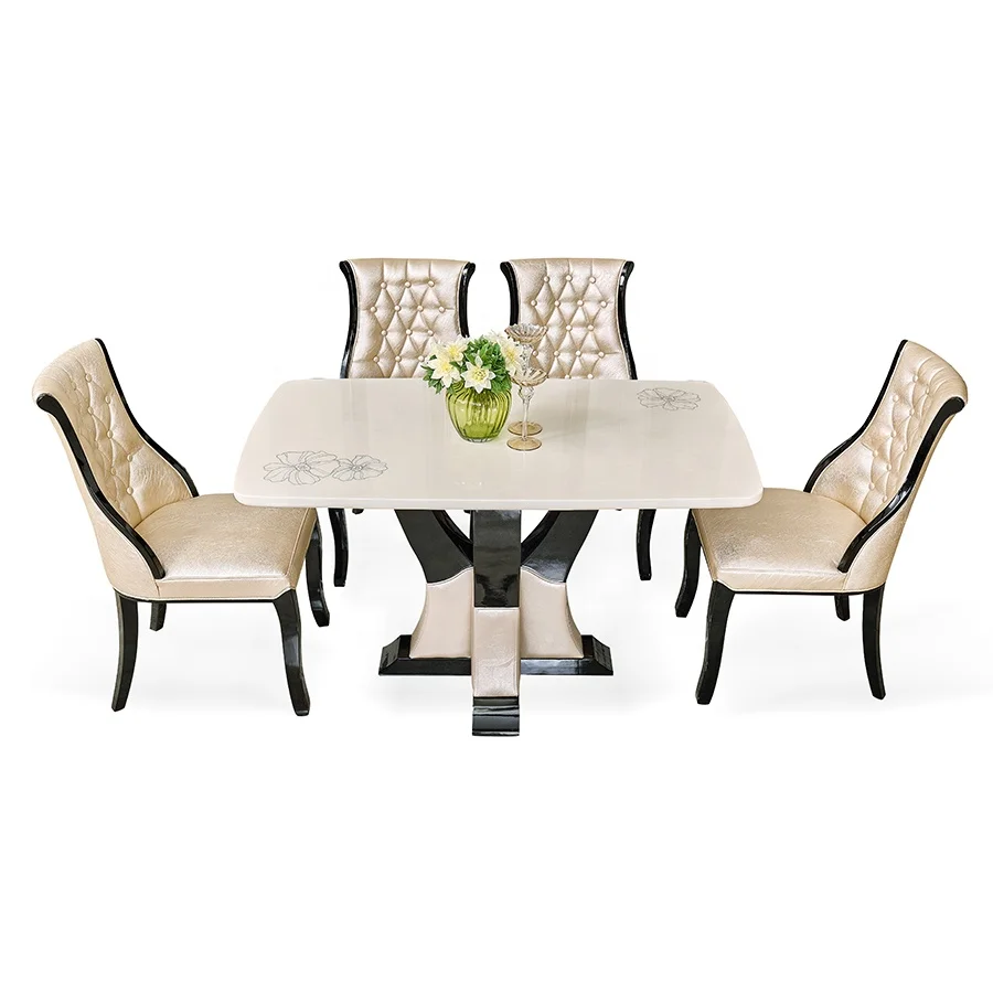 good quality solid wood frame dinner table 4 chairs 6 chairs indoor Antique Furniture Sets marble top dining table