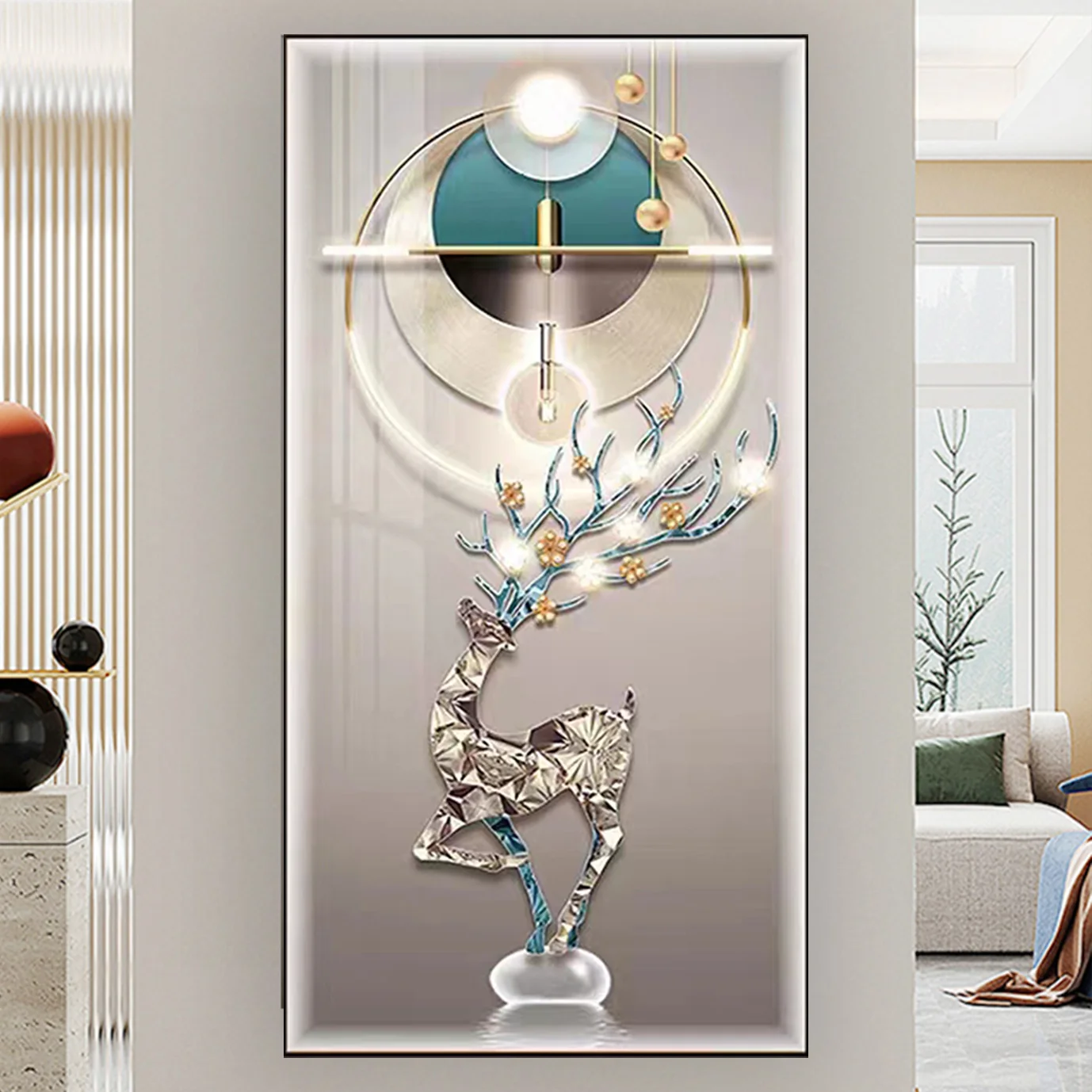 Manufacturers wholesale entrance porch decor painting elk animal painting light luxury high-end living room crystal painting