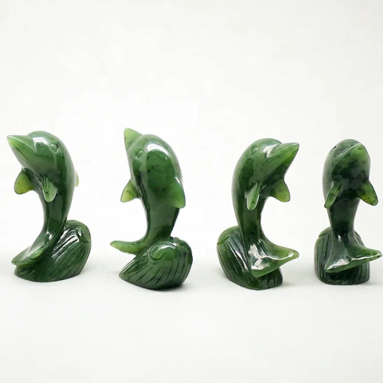 The best factory hot sales gemstone  jade animal carvings nephrite dolphin statue