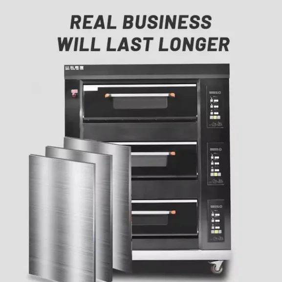 Fashion Black Titanium Stainless Steel Oven Series Gas Oven 3 Decks 6 Trays Gas Baking Bread Oven in Bakery Equipment