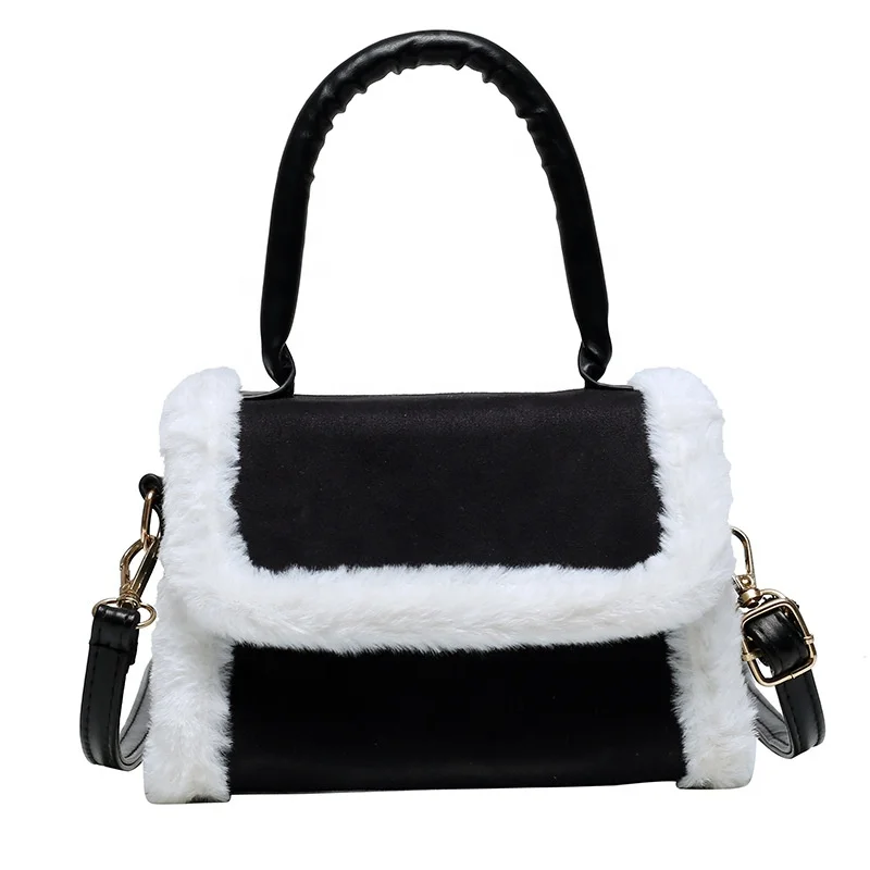 Wholesale Winter Trendy Korea Shoulder Bag Fur Trim Velvet Small Women Purse Handbag