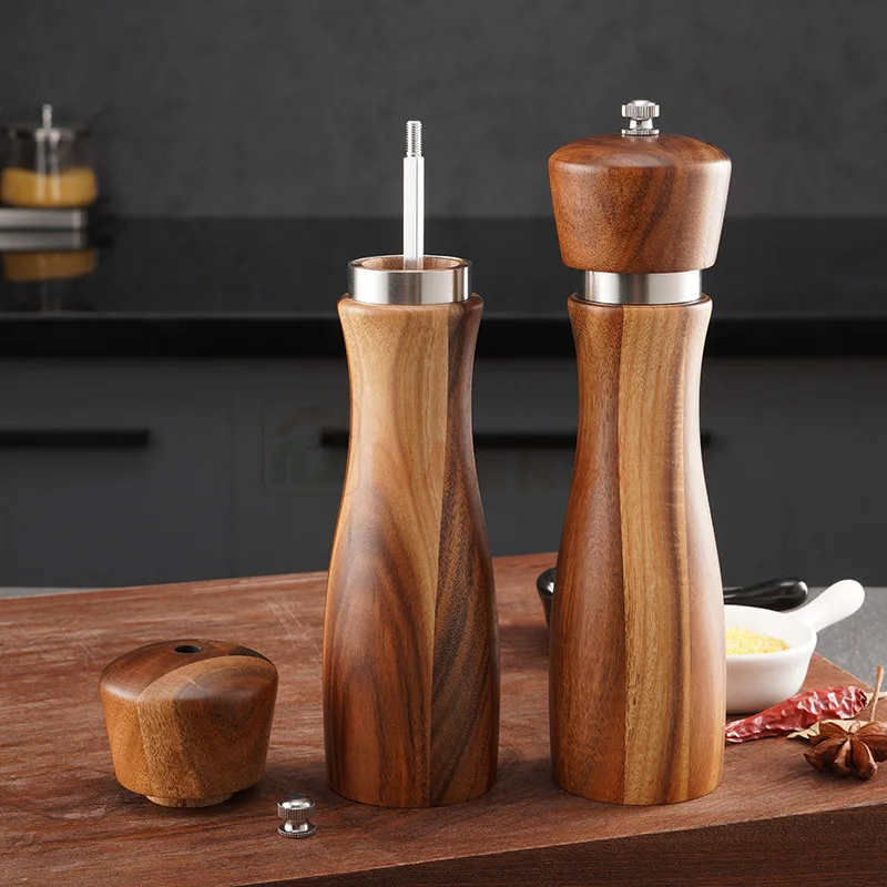 Wholesale Refillable Salt & Pepper Mills acacia wood pepper grinder salt and pepper grinder set with Ceramic core