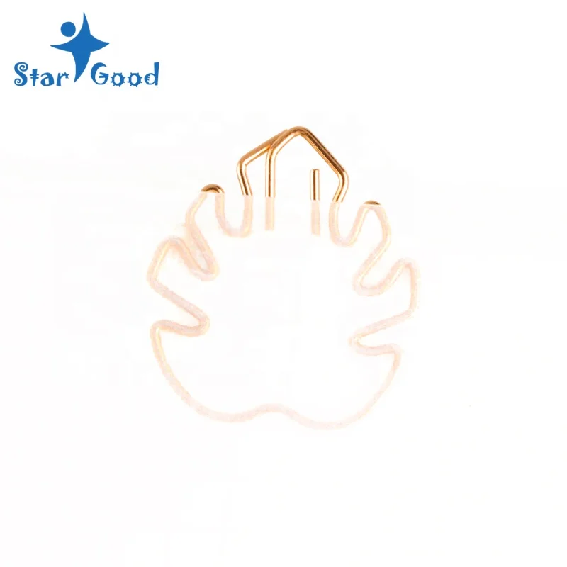 10pcs per box  rose gold Monstera shape paper clips Bookmark clips for office school students