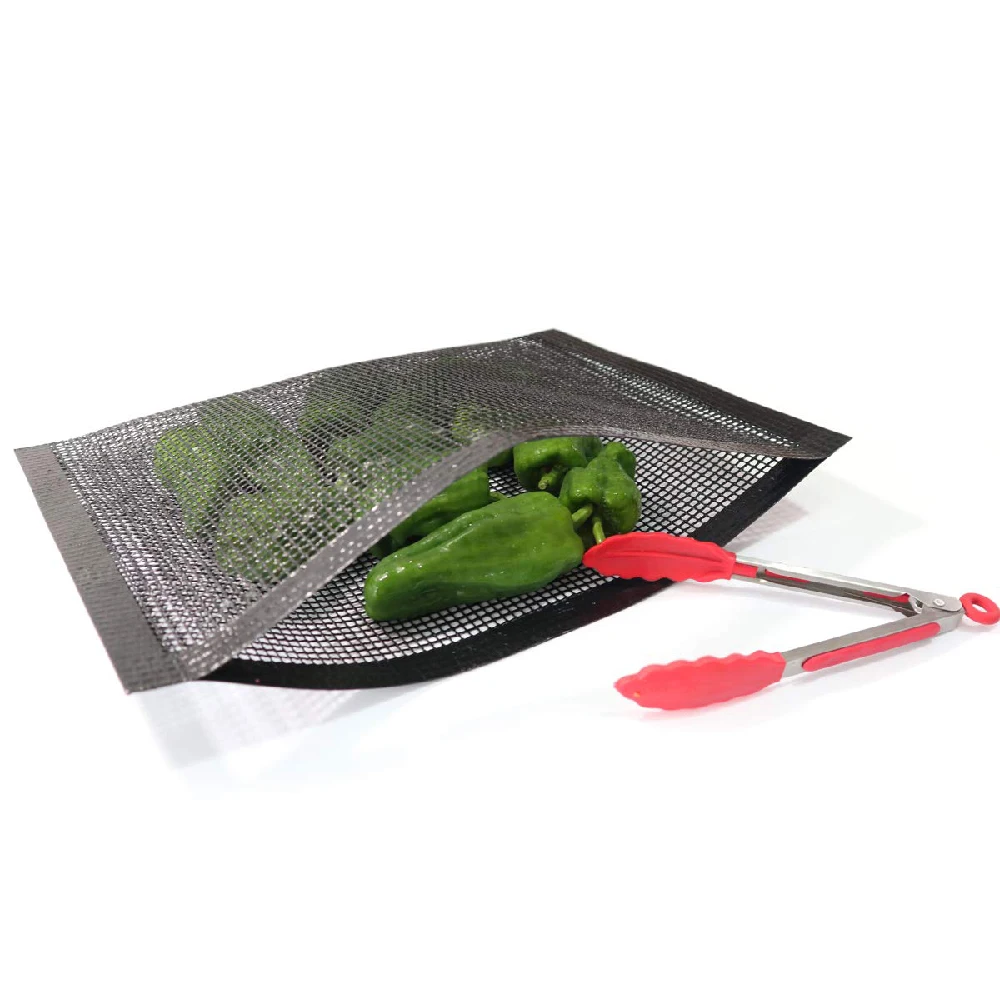 BBQ Mesh Grill Bags - 15.7 x 10.6 Inch Reusable Grilling Pouches for Charcoal,  Grills & Smokers - Heat-Resistant, Non-Stick - S