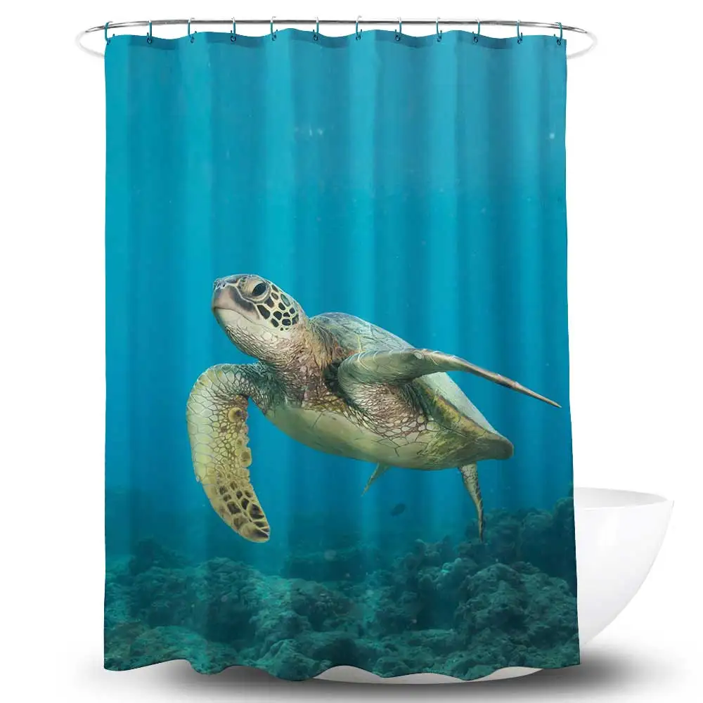 Turtle Sea Horse Dolphin Print Shower Curtain Set Bathroom Bathing Screen Anti-slip Toilet Lid Cover Carpet Rugs Home Decor