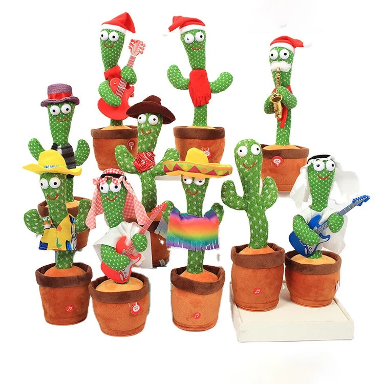 Cute Electronic Shake Christmas Usb Singing 120 Songs Recording Cactus Bailarin Plush Talking Dancing Cactus Toy