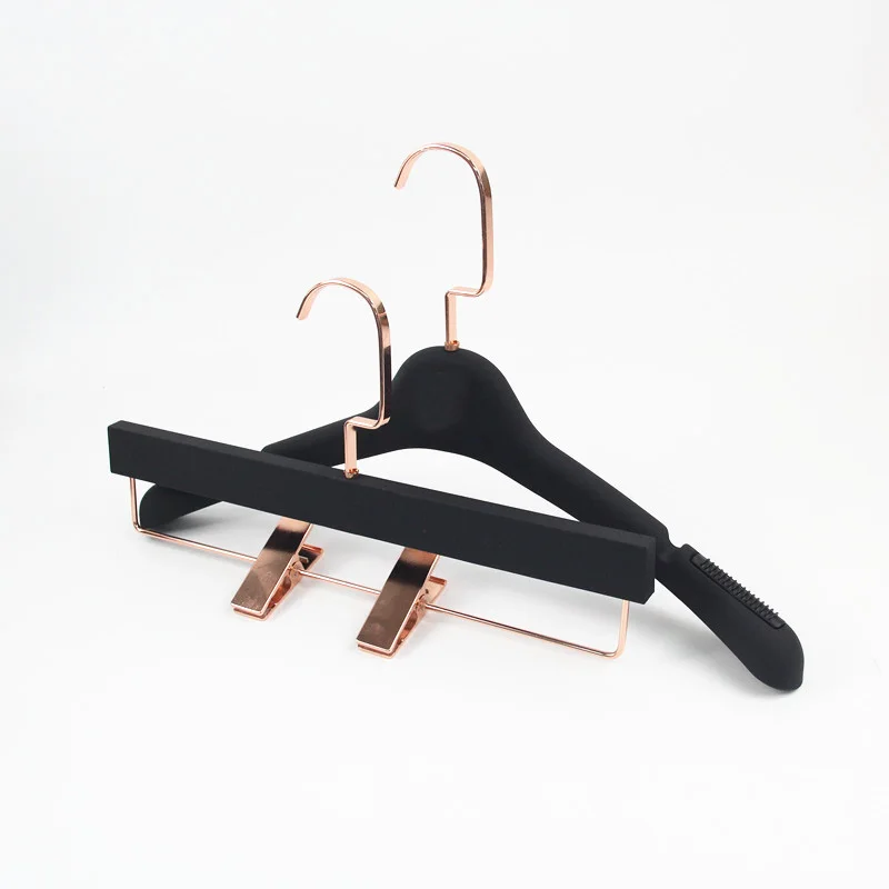 rubber coated plastic top hanger pant hanger with rose gold hook