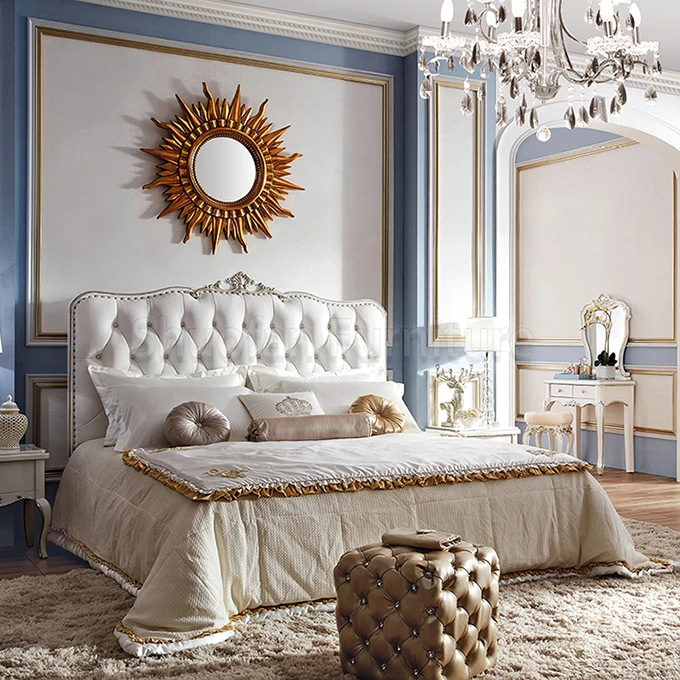 Luxury Modern Home Furniture Hotel Bedroom Sets solid wood Leather Bed