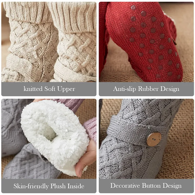 
Wholesale Knit Cozy Fleece Floor Fuzzy Winter Women Christmas Warm Acrylic Slipper Socks Floor socks with Button 