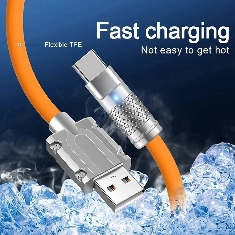 120W 6A Super Fast Charging Cable Metal Zinc Alloy Liquid Silicone Micro USB Type-C Charger Data Cable For iPhone