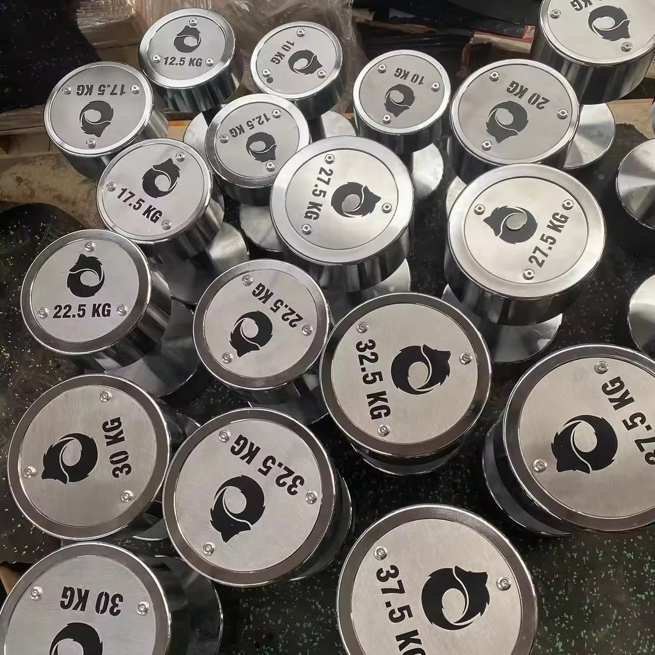 High Quality Custom Logo Stainless steel dumbbell set  2.5kg-90kg dumbells sports equipment free weights  chromed dumbbells