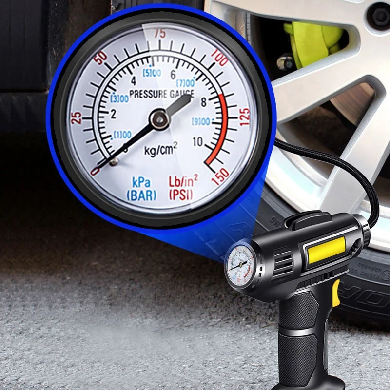 Tire Inflator Air Compressor with Pressure Gauge LED Light 12V DC Portable Electric Air Pump 150PSI Tyre Inflator for Car Tires