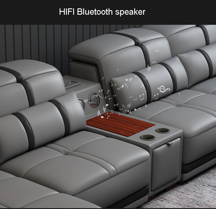Living Room Recliner Sofas Massage Genuine Leather Corner Sofa Bed with USB music player