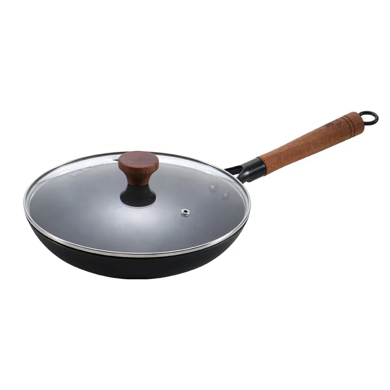 Iron Pan with Nitriding  Wooden Handle Cookware