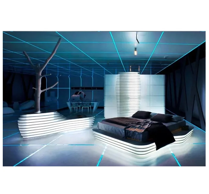 
Modern future robot style white solid surface led bed 