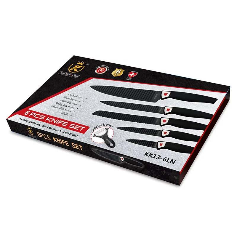 
Kitchen King factory price corrugated non-stick 5pcs knives set with plastic handle 