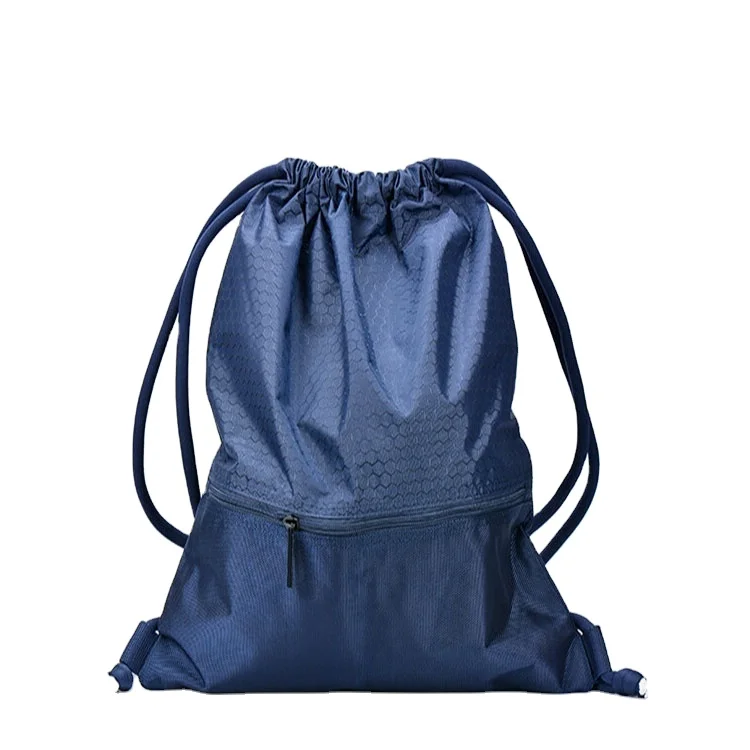 420D Polyester Reusable Blue Travel Sport Backpack Waterproof Polyester Custom Drawstring Bag