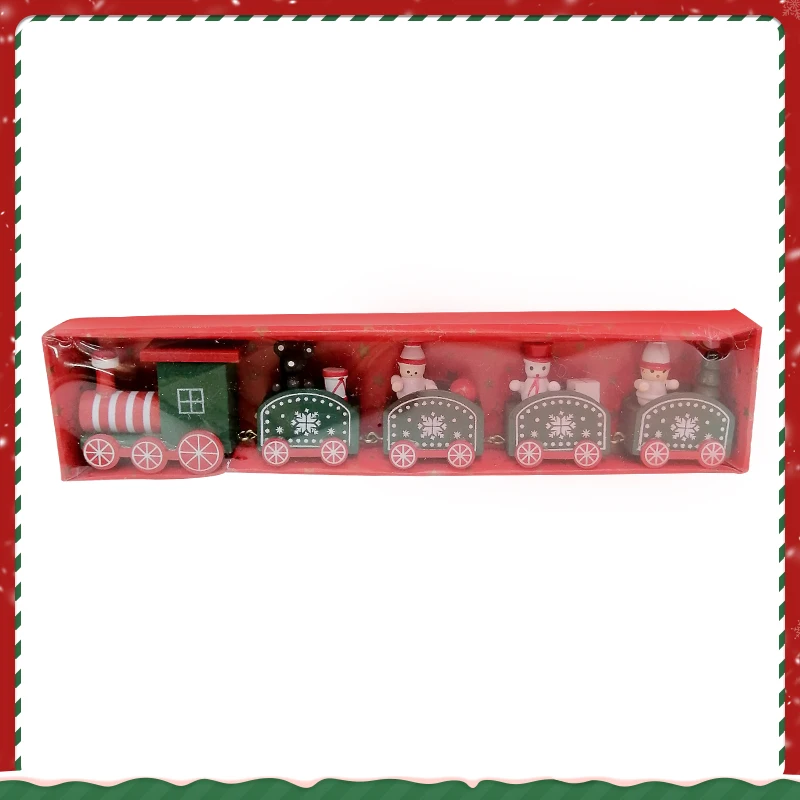 Happy Trees 5 Pcs Wooden Christmas Train with Snowman, Mini Train Decor Set for Christmas Party, Christmas Train Ornament