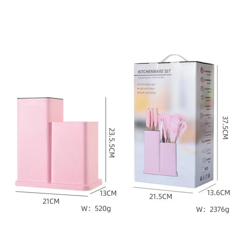 Popular 19-piece set of Silica Gel Kitchen Utensil set with Wooden Handle and Cuttings Board Storage Bucket Kitchen Gadget set