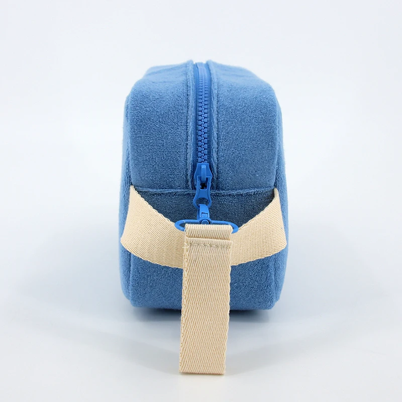 High Quality Custom Terry Cosmetic Bag, Custom Private Label Makeup Pouch Bags with Waterproof Wipeable Lining