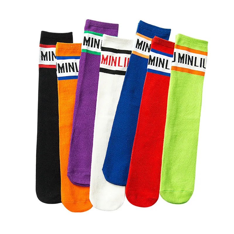 Оптовая продажа От 0 до 12 лет детские колготки для девочек с буквенным принтом, детские носки в корейском стиле для девочек, длина до колена детские носки