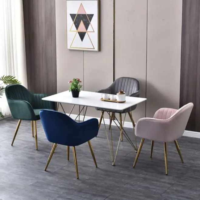 High Quality Modern Dining Room Furniture Kitchen Velvet Chair Golden Legs  Dining Table Chair Set