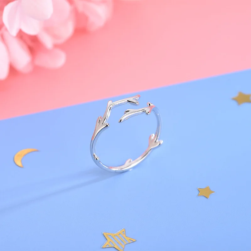 Fashion Women Style s925 Sterling Silver Creative Antler Deerhorn Elk Branch Ring Simple Open Ring For Gifts Parties
