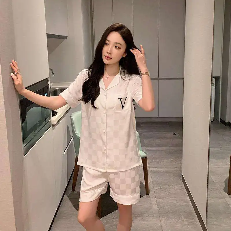 Hot Sale Women Girls Sling Cotton Two Piece Pajamas Plus Size Solid Sleepwear for Summer Pajama Set Shorts Print Pattern Waffle