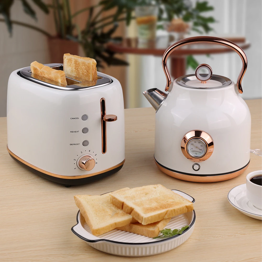 Superior Household Retro Breakfast Collection Stainless Steel Electric Toaster and Kettle Set