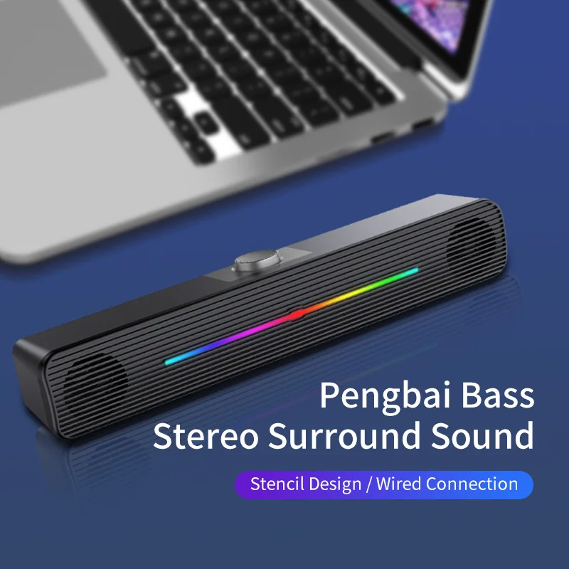 USB Powered Wired PC Gaming Speaker RGB Computer Sound Bar Desktop Speaker
