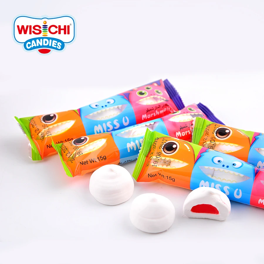 Free sample 5g halal marshmallow candies fruity jam filling marshmallow candies