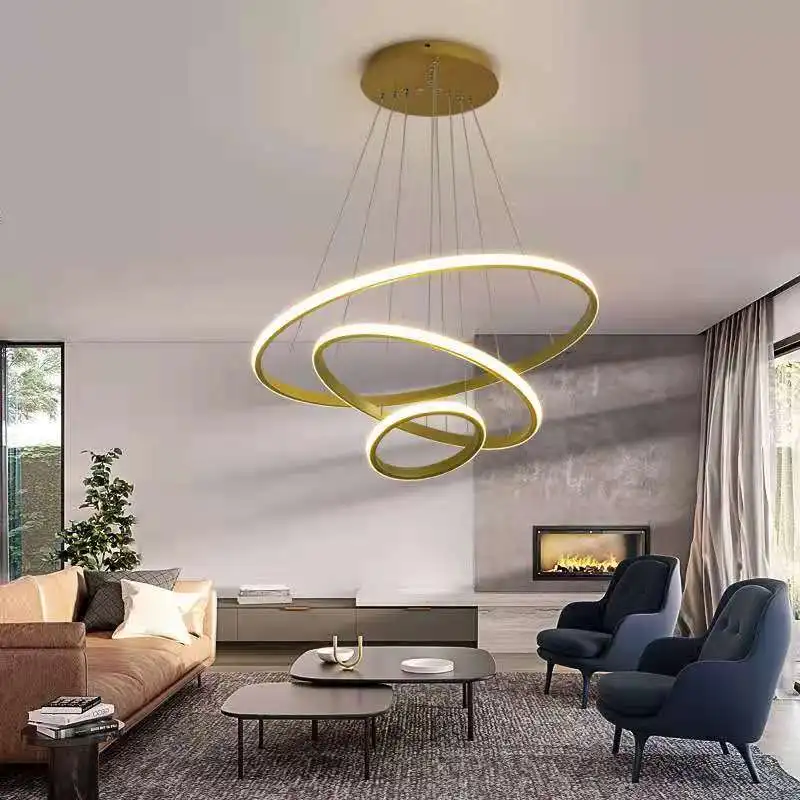 3 Color minimalist Pendant Light chandelier three circle LED hanging lamp for restaurant  bedroom living room bar exhibition
