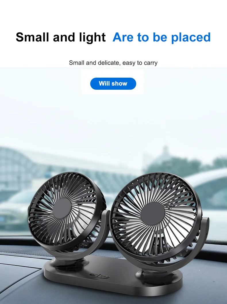 NEW Design 12V/24V Universal Car Fan Dual Head Electric Usb Mini Auto Cooling Fan
