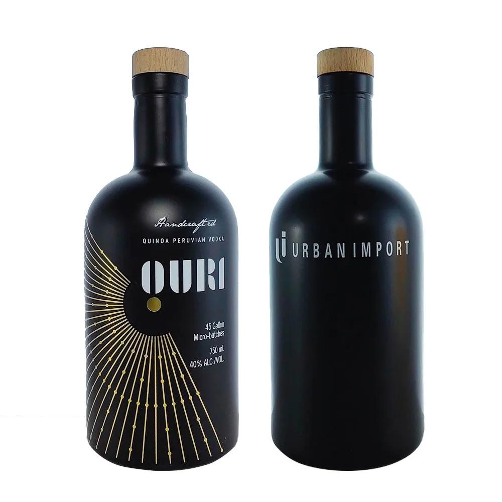 Custom Matte Black Glass Bottle 200ml 375ml 500ml 750ml Round Flint Glass Liquor Wine Vodka Glass Bottle with Cork