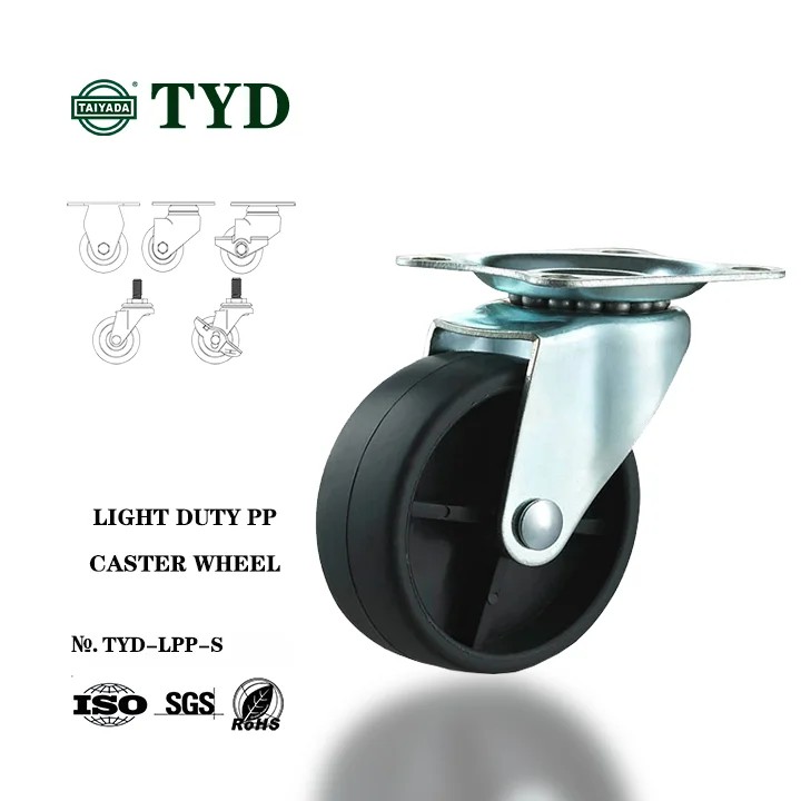 furniture caster wheel swivel style PP caster wheel black color 1/1.25/1.5/2/2.5/3 inch plastic wheels for furnitures
