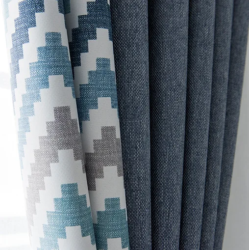 
Nordic style linen look hotel living room modern blackout luxury printed curtain set 