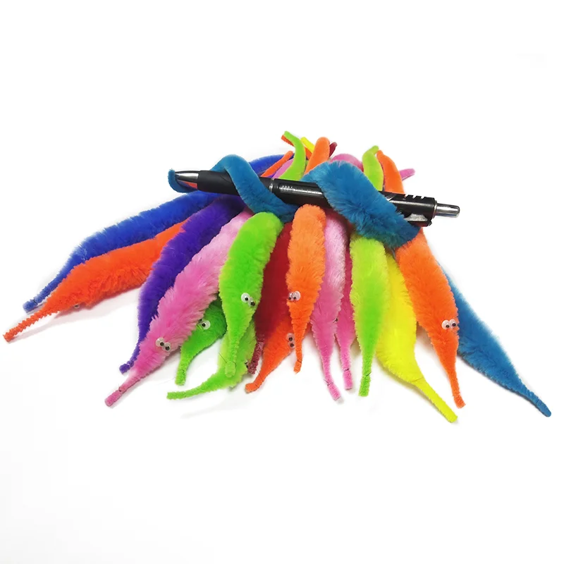 2024 Colorful 23cm Fuzzy Worm Toy Street Magic Tricks Wiggle Twist Worm Funny Rainbow Color Plush Wiggly Toy