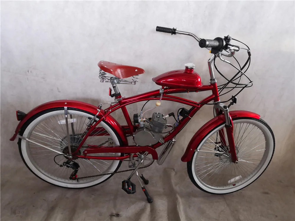 26 inch 7 gear motorized beach cruiser bike 80cc engine kit gasoline moto cycle motor bicycle