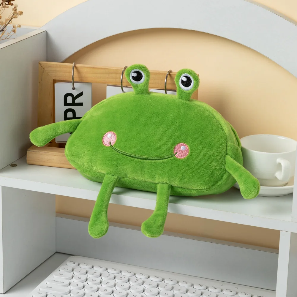 Factory Direct Custom green Frog Plush cosmetic bag large-capacity embroidery  Stationery Pen Bag travel cosmetic storage bag