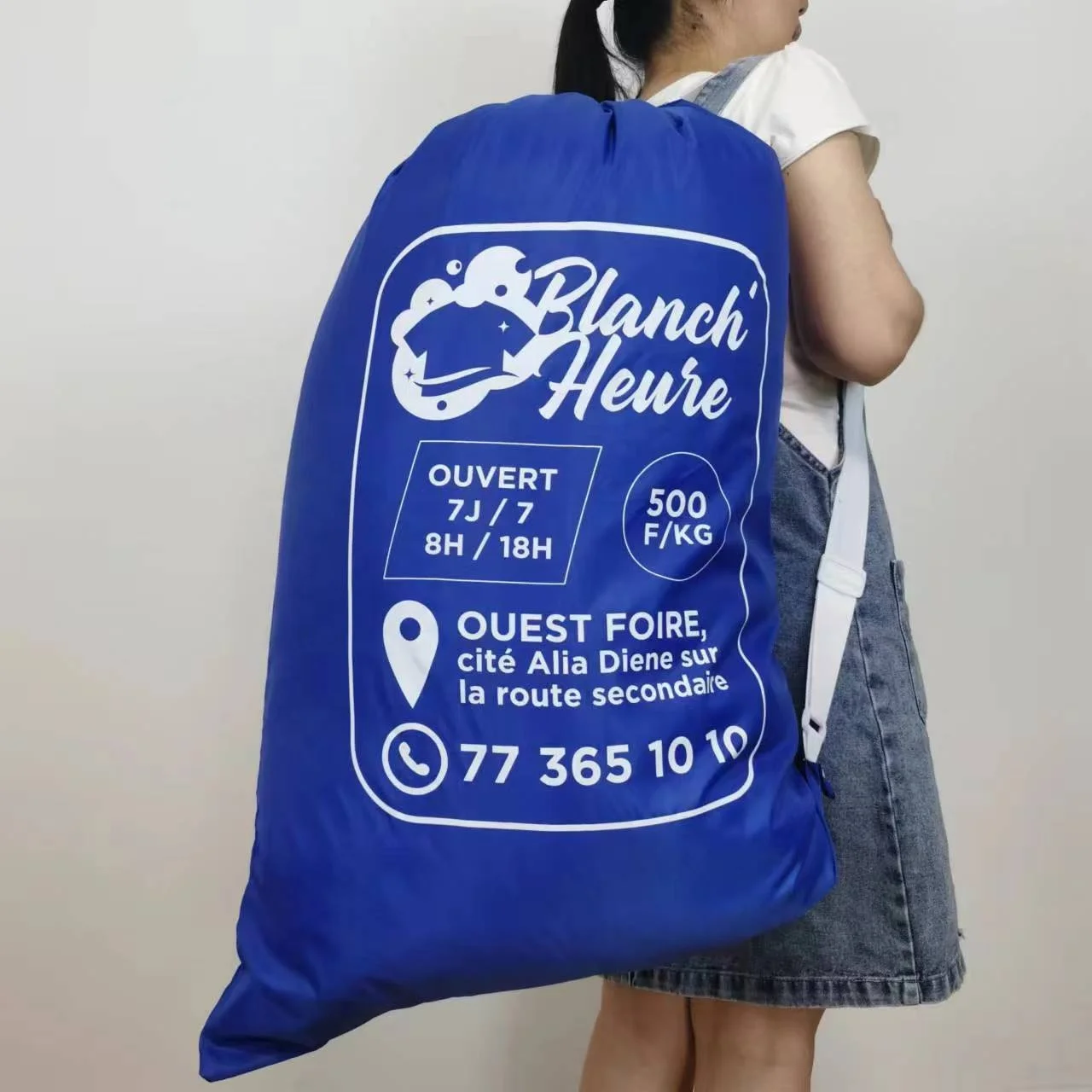 Polyester Drawstring Bag High Quality Reusable Recycle Customized Printed Logo  Shoulder Strap Heavy Duty Laundry bag