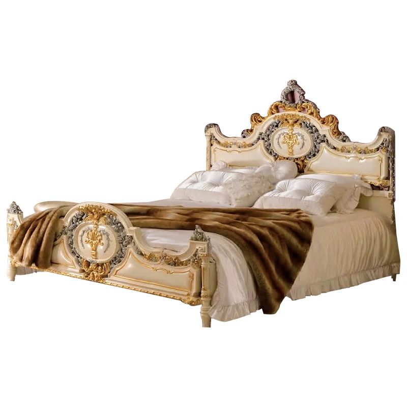 JS Luxury King Size Bedroom Set European Style Latest Antique Fashion Grey and Gold Bedroom Set