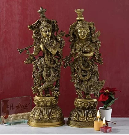 New Arrival Handmade Gold Plated Radha Krishna And Back Side Tree Design Statue For Home Decoration And Gifting