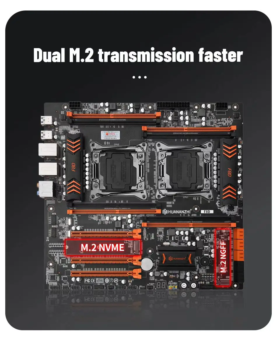 HUANANZHI X99 F8D LGA 2011-3 XEON X99 Motherboard Dual CPU support LGA 2011-3 E5 V3 V4 DDR4 RECC 256GB M.2 NVME